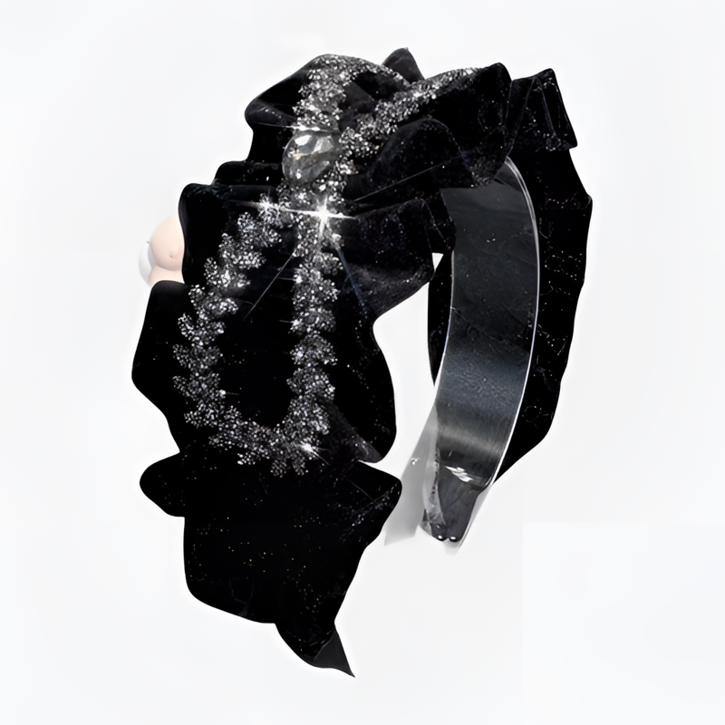 新款高颅顶水钻麦穗头箍宽边蝴蝶结丝绒褶皱发箍轻奢风显脸小发卡