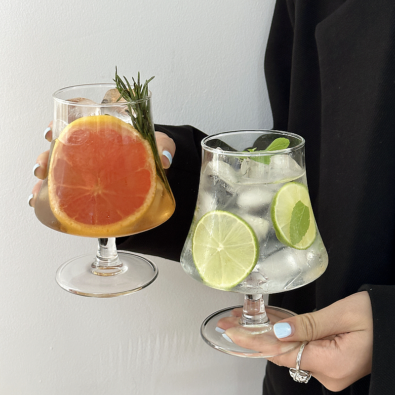 家用高脚玻璃杯冰美式咖啡杯冷饮杯苏打气泡水杯饮料杯鸡尾酒杯
