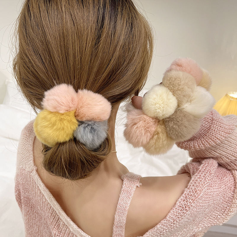 大号獭兔毛毛发圈ins简约风可爱网红毛绒毛球发绳头饰皮筋发饰女