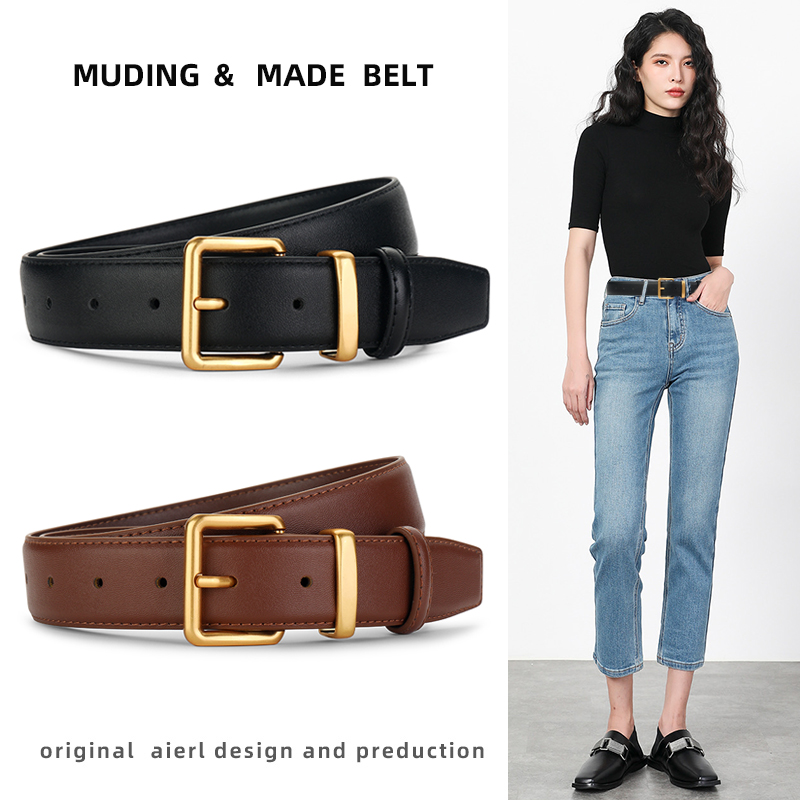 皮带女款真皮时尚百搭新款女士腰带宽配牛仔裤带休闲简约黑色复古
