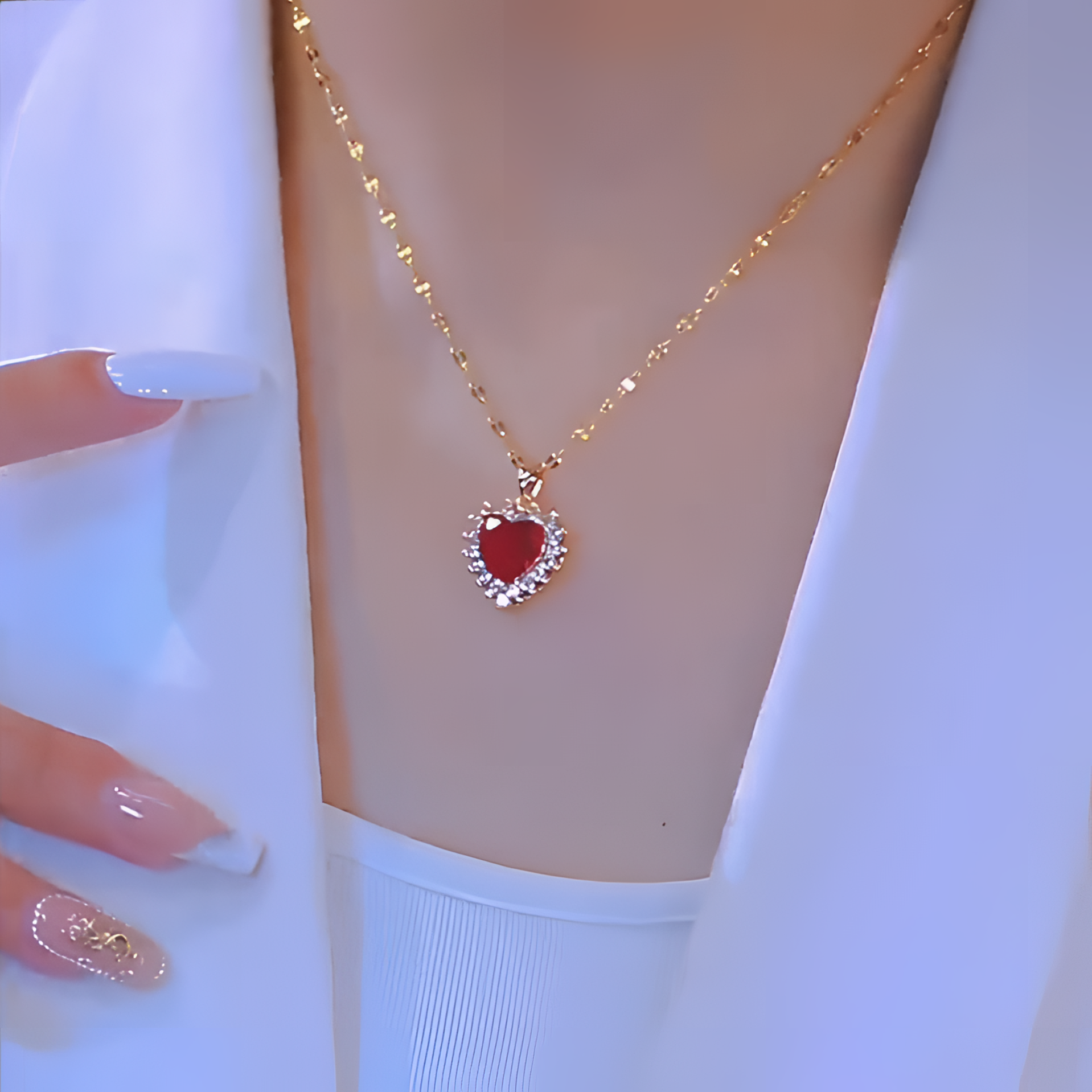 钛钢项链 轻奢红色桃心爱心吊坠网红爆款洋气锁骨链女气质吊坠