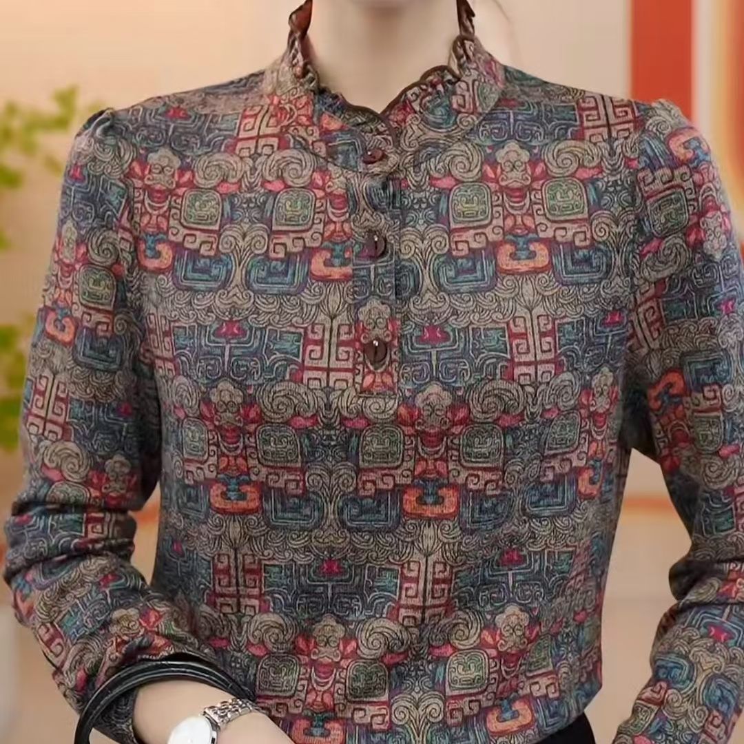 高档洋气百搭加绒保暖打底衫2025秋冬中老年妈妈衬衣新款遮肚上衣