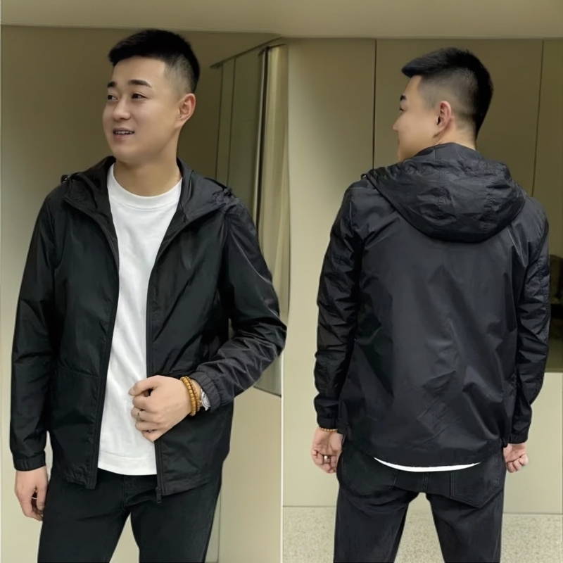 夏季休闲男外套轻薄透气纯色简约商务休闲连帽冲锋衣防晒衣外套潮