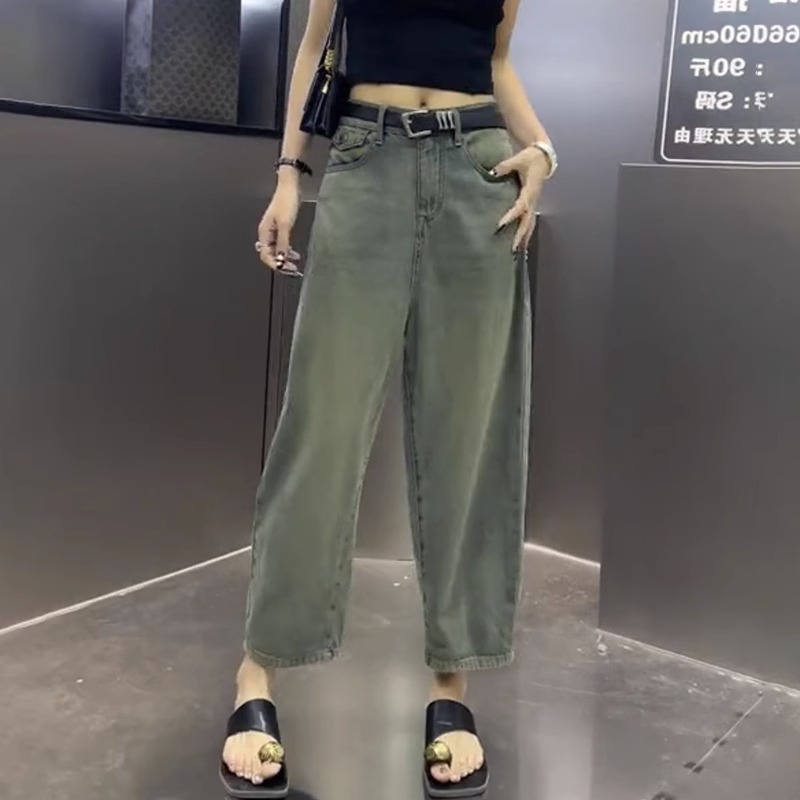 大码宽松阔腿牛仔裤小个子2025年秋季时尚弯刀香蕉裤直筒八九分裤