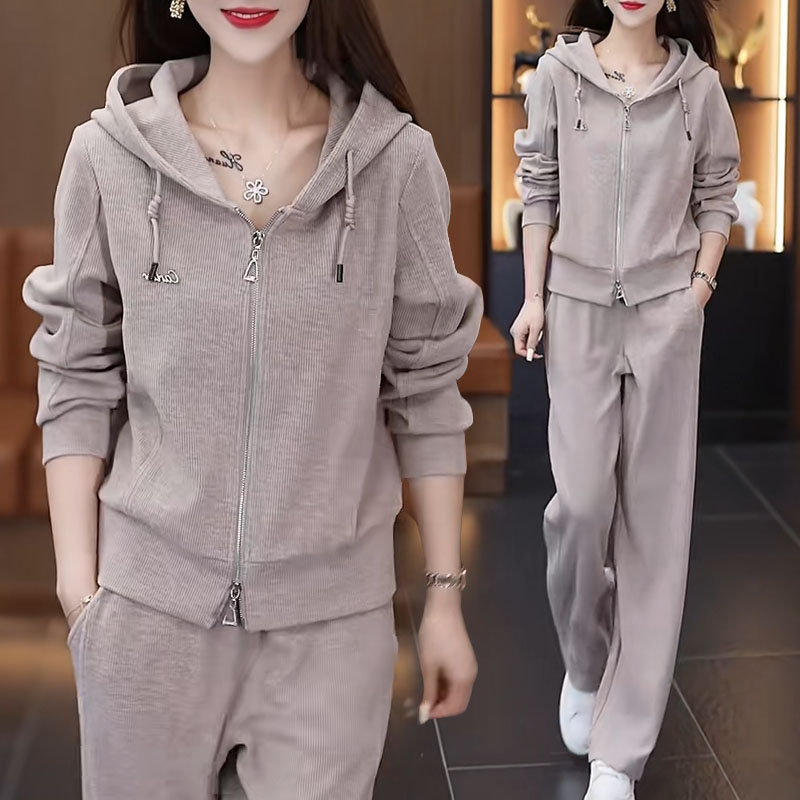 时尚休闲运动服套装女2026年春秋季新款洋气连帽卫衣阔腿裤两件套