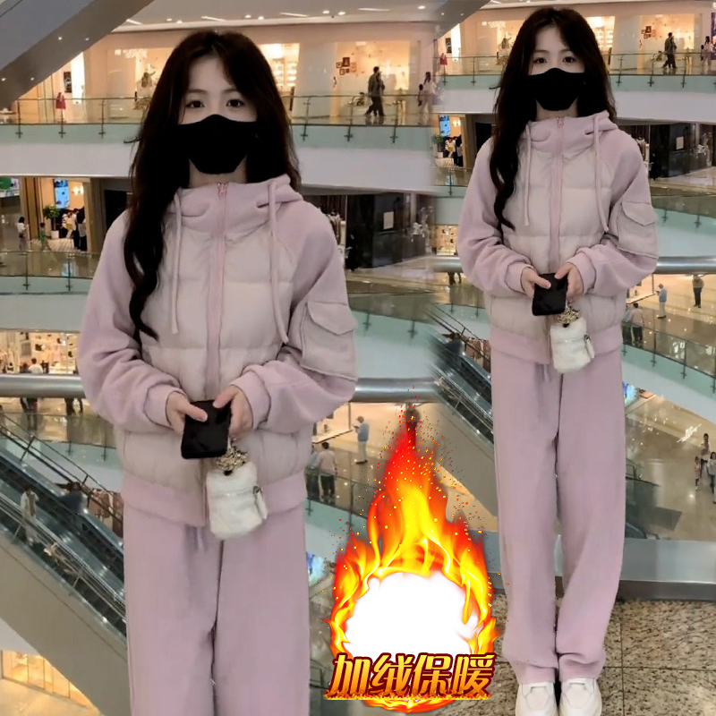 2025年秋冬季新款设计感羽绒棉服套装女时尚休闲直筒阔腿裤两件套