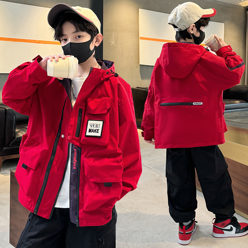 儿童装男童秋装冲锋衣外套2025新款中大童帅气工装春秋季酷帅男孩