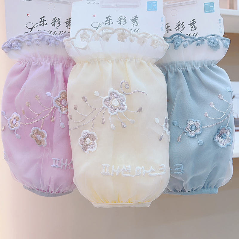 双层短款蕾丝袖套女款秋冬季羽绒服袖口防脏套袖办公室防污护袖头