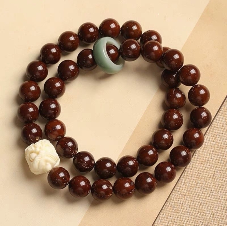 天然紫金鼠红皮料圆珠手持款原生态招财鼠男女同款双圈手串