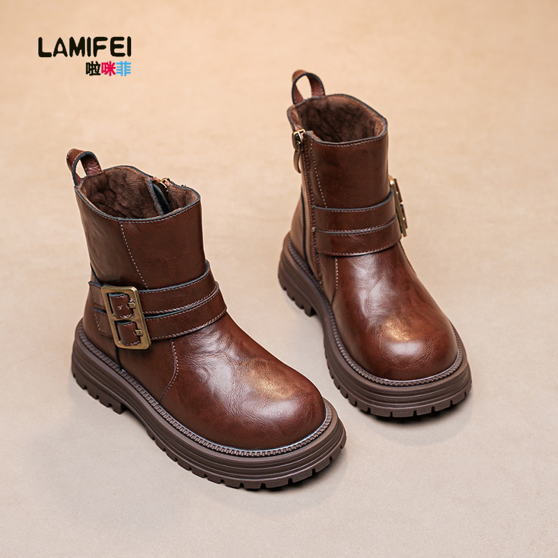 啦咪菲儿童马丁靴2025冬季新款男童时尚潮款加绒加厚保暖女童皮靴