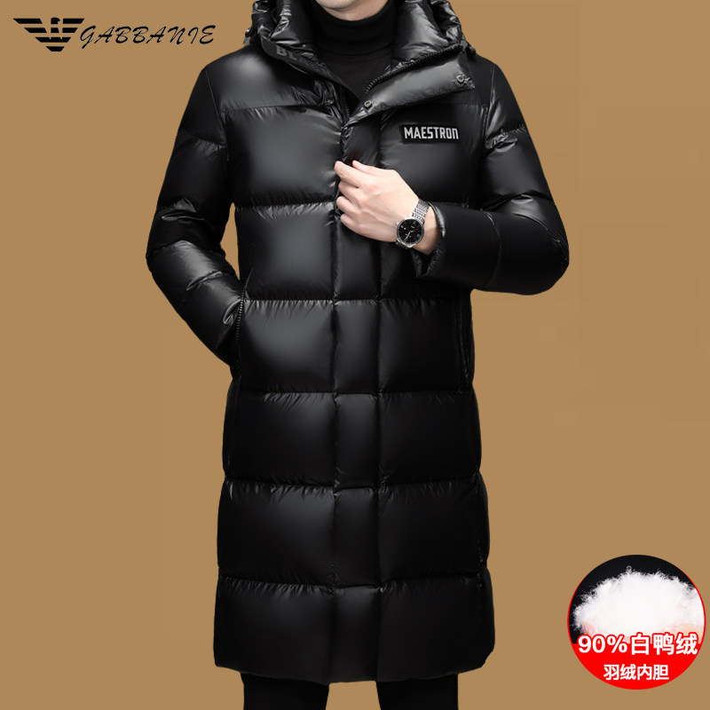意大利品牌男士冬季长款羽绒服中青年潮流亮面东北保暖连帽外套潮