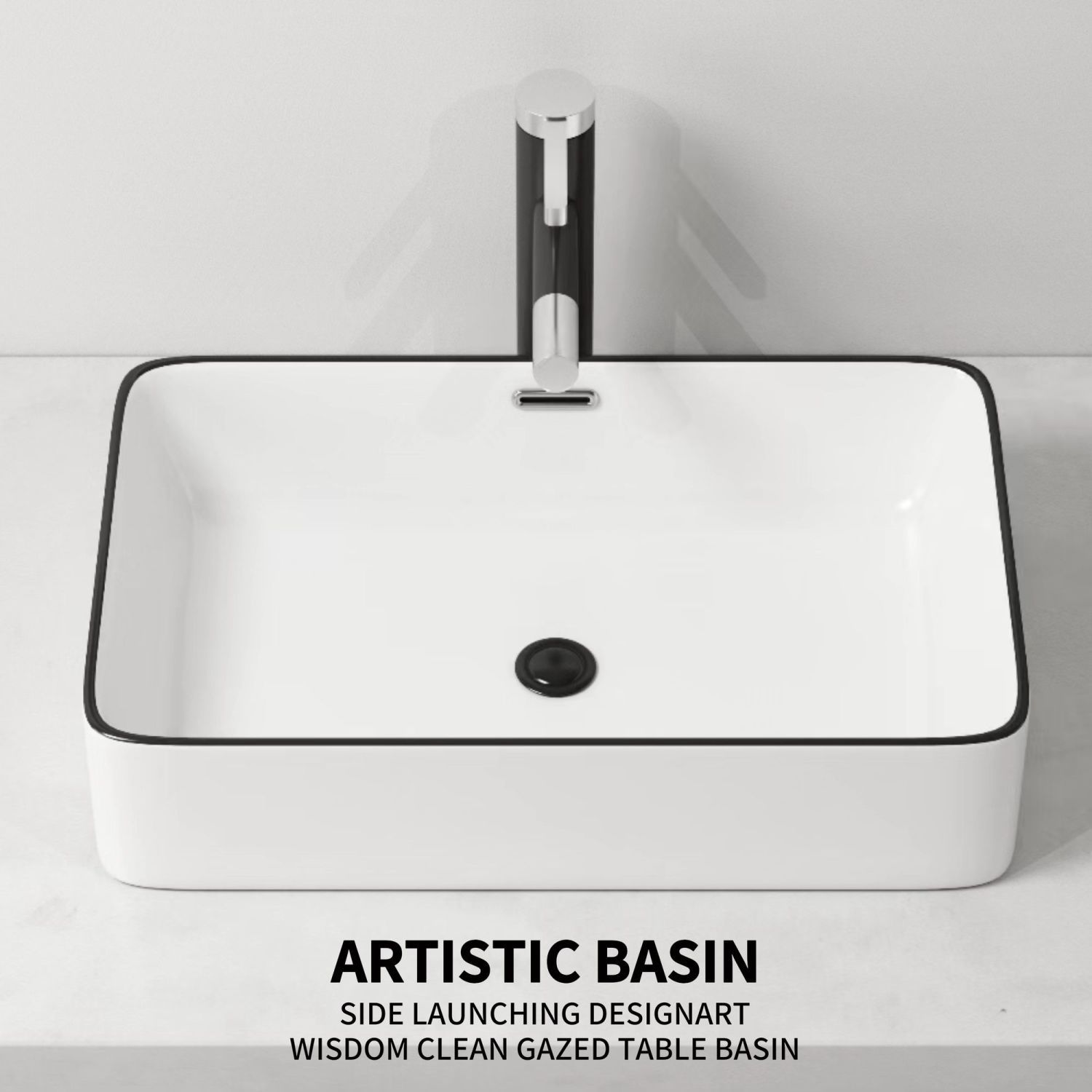 纯白陶瓷台上盆洗手盆阳台卫生间大小尺寸方形圆形家用洗脸盆