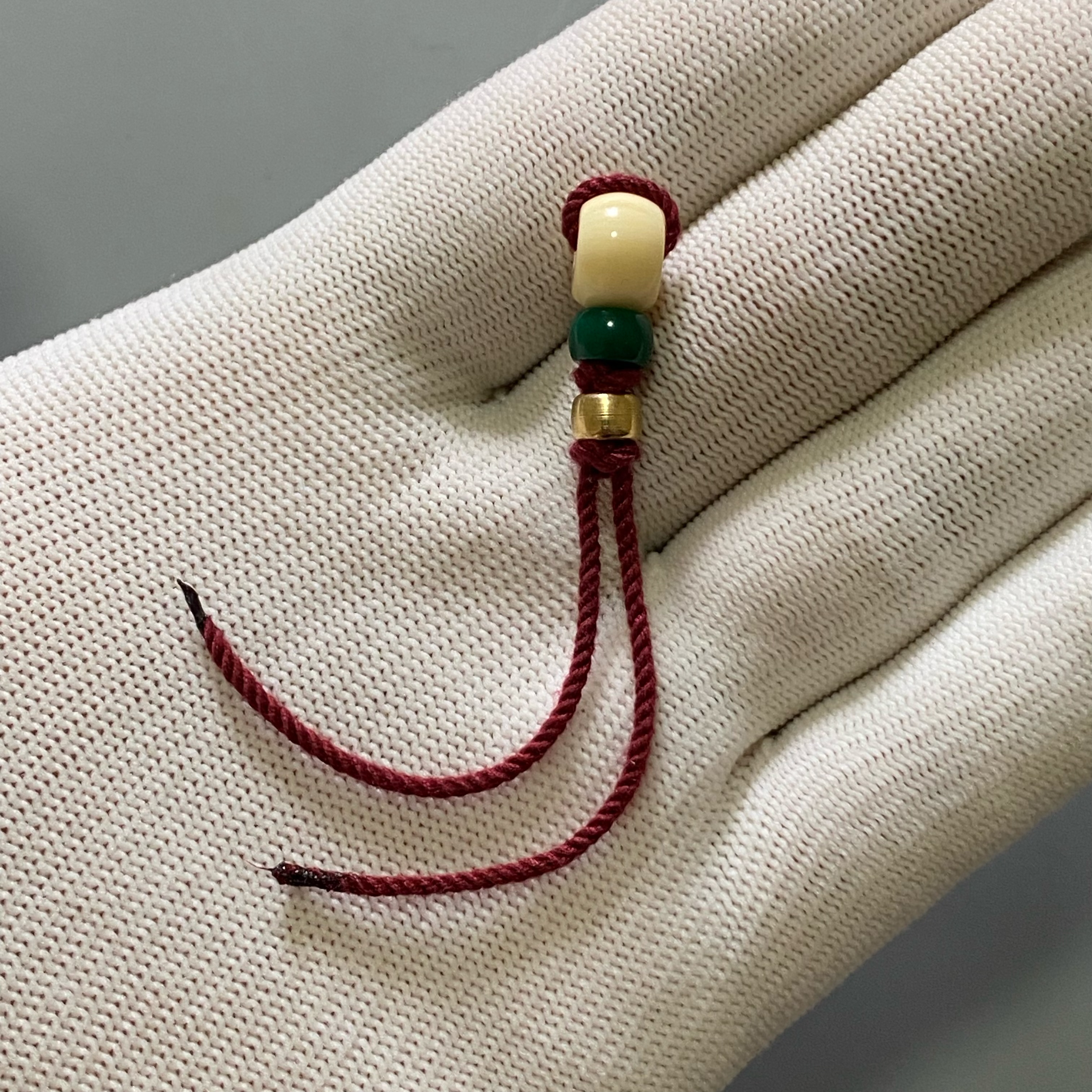 老料手工改型三通白绿款10mm*7mm星月百香籽佛手小尺寸文玩三通