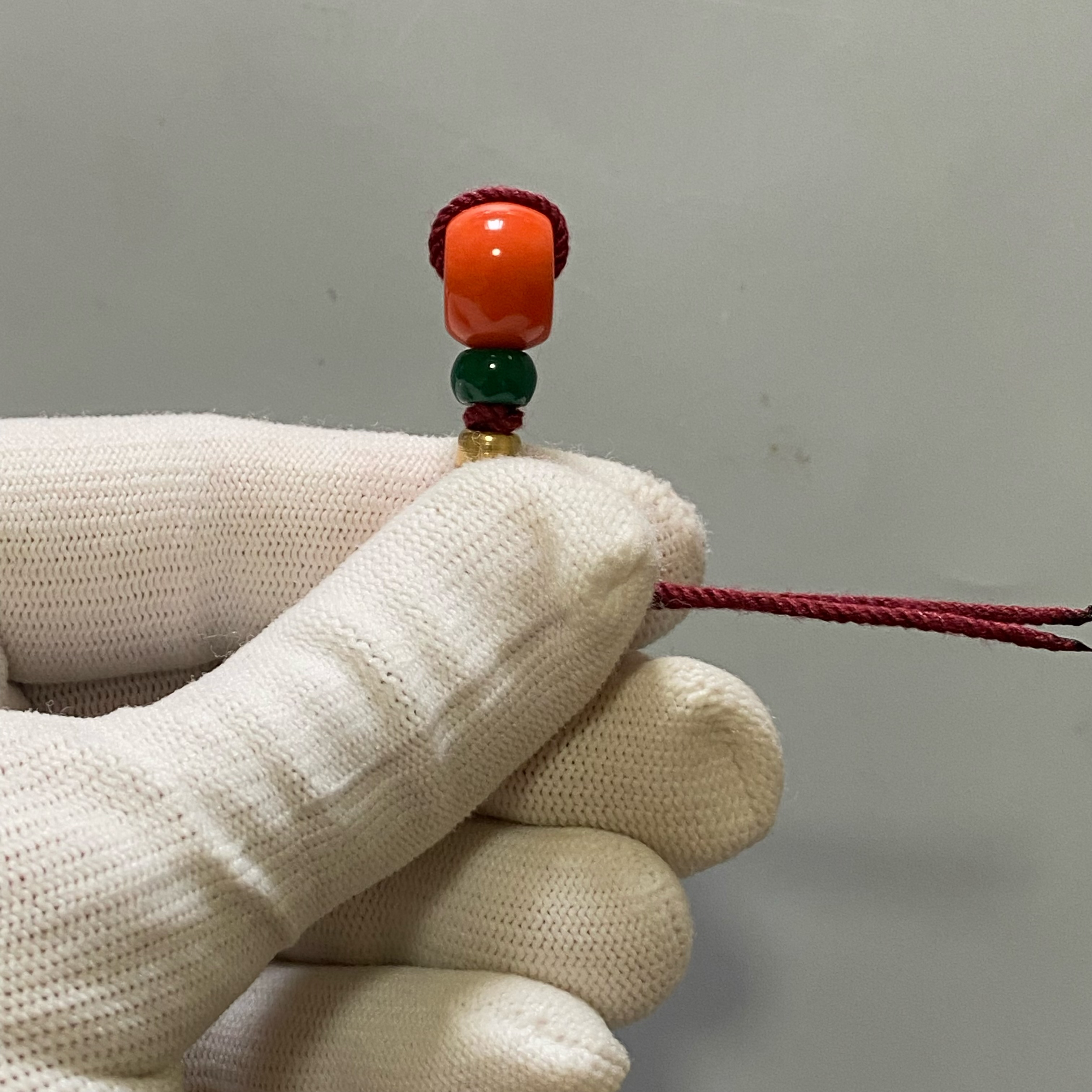 藏区老料改型三通橙绿款13.5mm*10mm星月佛手一整套中款文玩三通