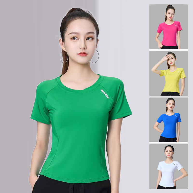 XRY显瘦运动T恤女夏季短袖透气圆领弹力速干衣瑜伽跳舞跑步健身服