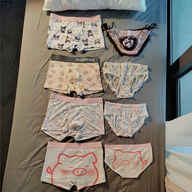 恋爱日常~情侣内裤秋冬一男一女卡通可爱纯欲粉色三角裤平角短裤