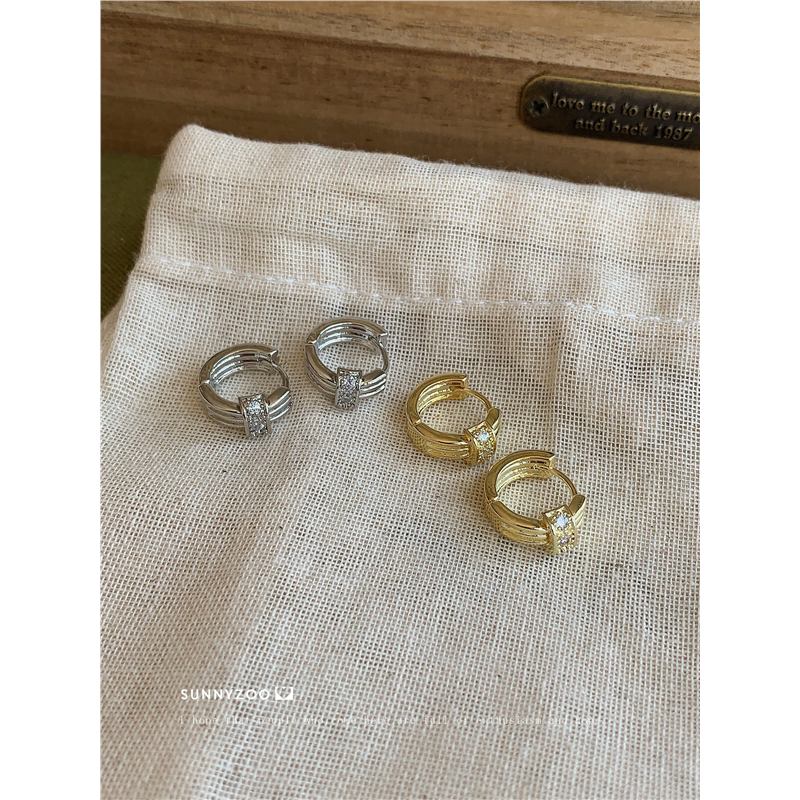 铜合金耳饰 闪锆罗马 冷淡风闪钻耳扣小众欧美风百搭质感气质耳饰