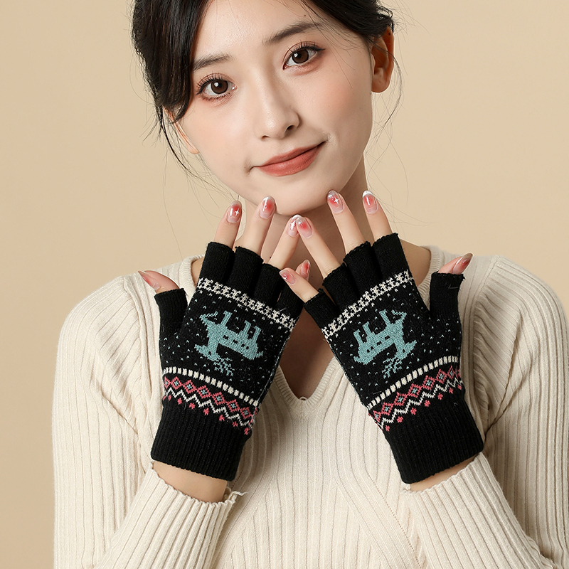 半指手套冬天女可爱保暖防寒针织毛线韩版潮流百搭漏指头学生女生