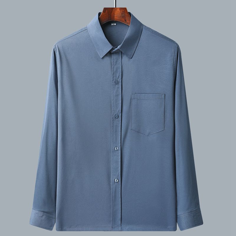 中老年男士长袖休闲衬衫春夏季冰丝纽扣商务衬衣老人爷爷爸爸装薄