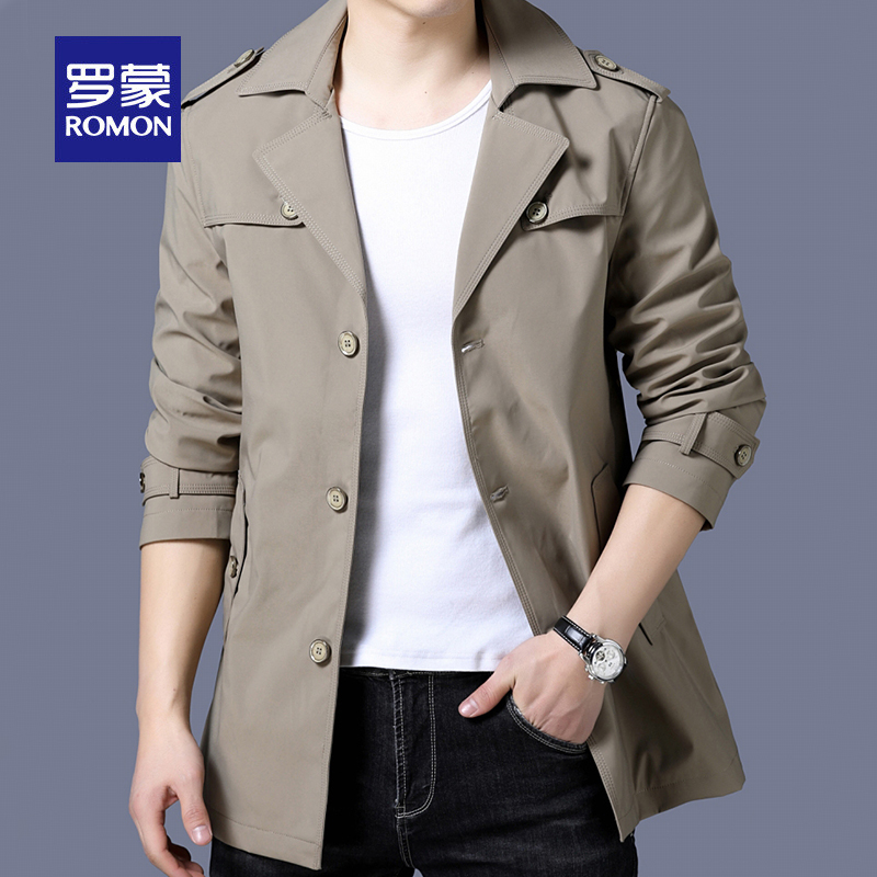 罗蒙男士风衣中长款2025春秋季新款英伦风夹克商务休闲爸爸装外套