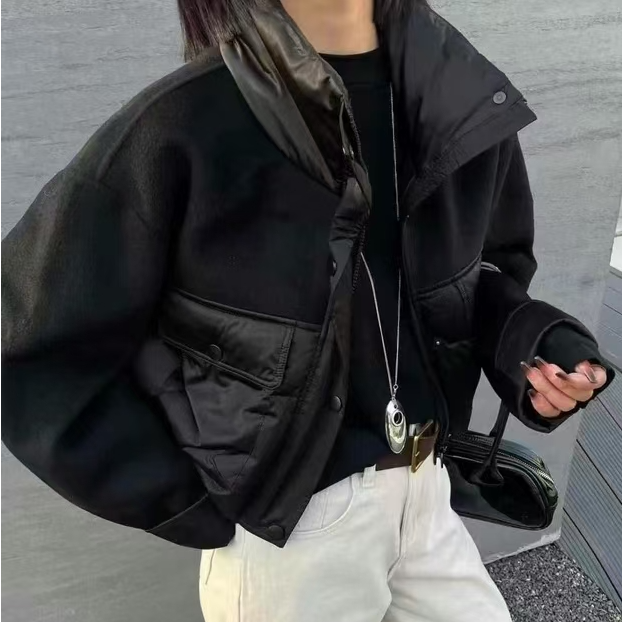 【雅芊程】2403拼接羽绒服冬季欧货白鸭绒保暖短款外套女