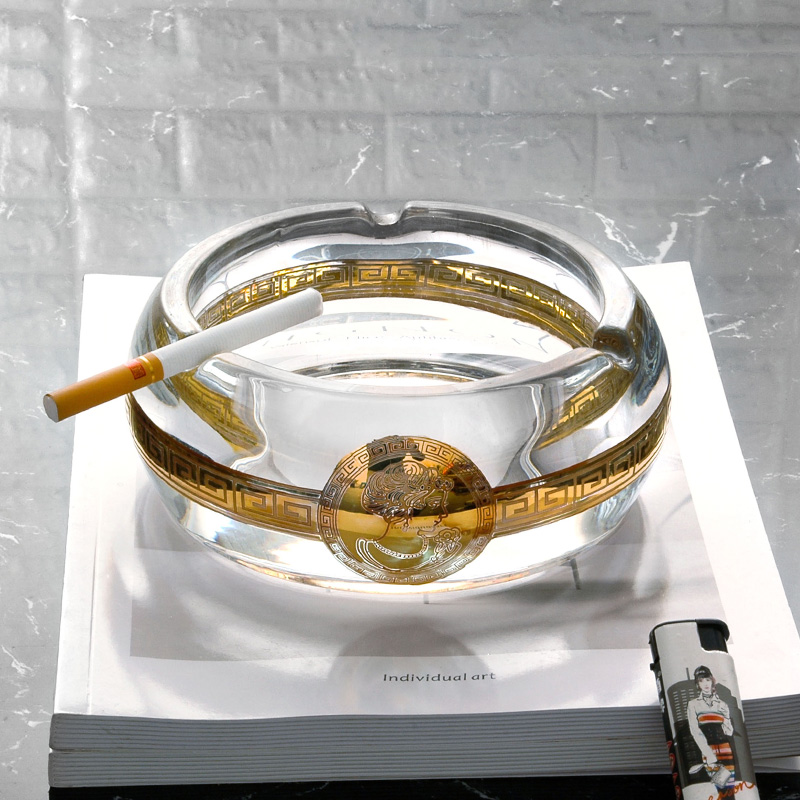 圆形玻璃烟灰缸创意轻奢高级感客厅办公室家用酒店商用烟缸大气