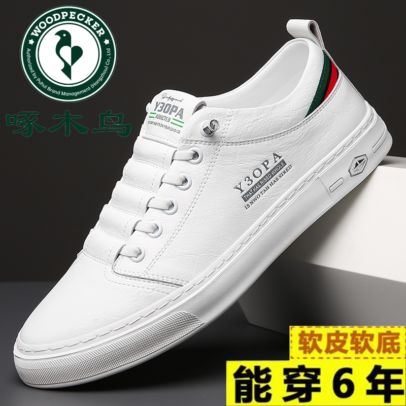 啄木鸟正品男鞋春季2024新款休闲皮鞋小白鞋男士板鞋透气鞋子男款