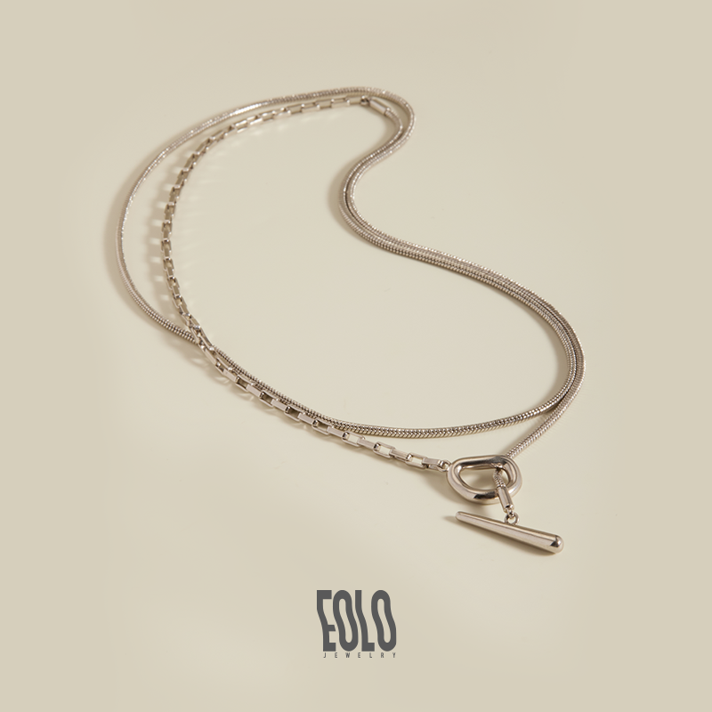 EOLO 铜合金项链 银索拼接项链  长款气质极简小众首饰女款高级感