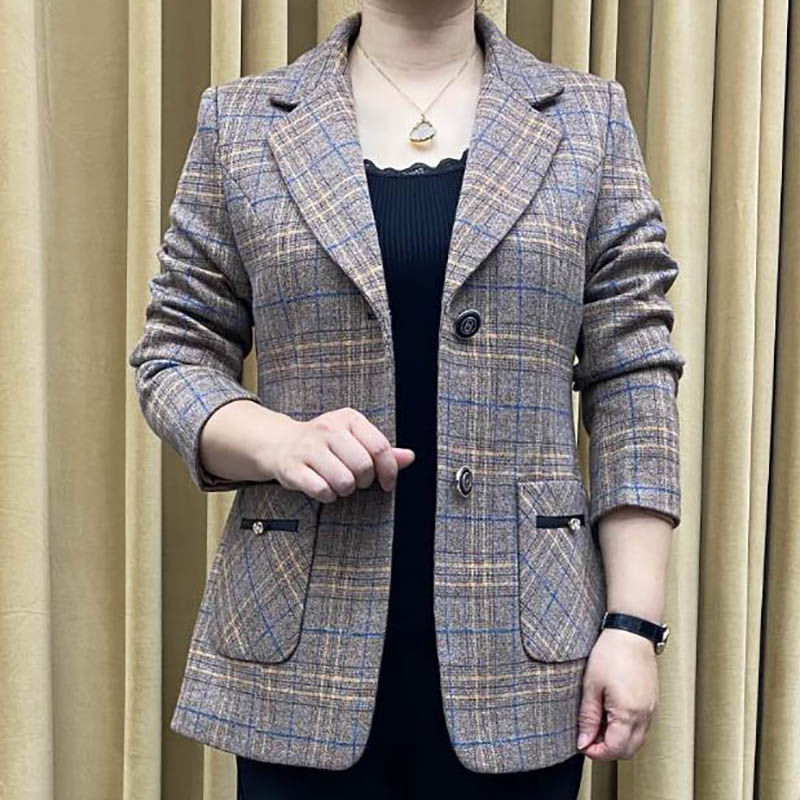 《专柜品质》春季新款时尚休闲百搭格子西装外套大码洋气中年妈妈装