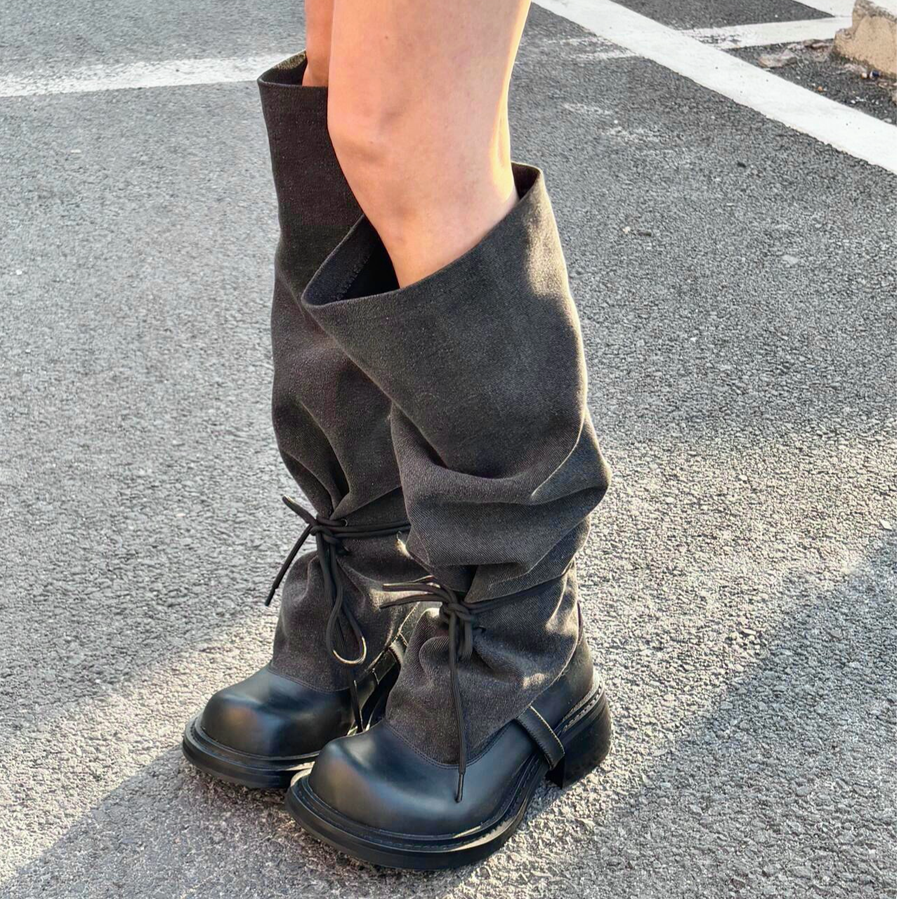 小众设计时髦感长筒靴2025秋冬新款复古辣妹堆堆靴粗跟显瘦骑士靴