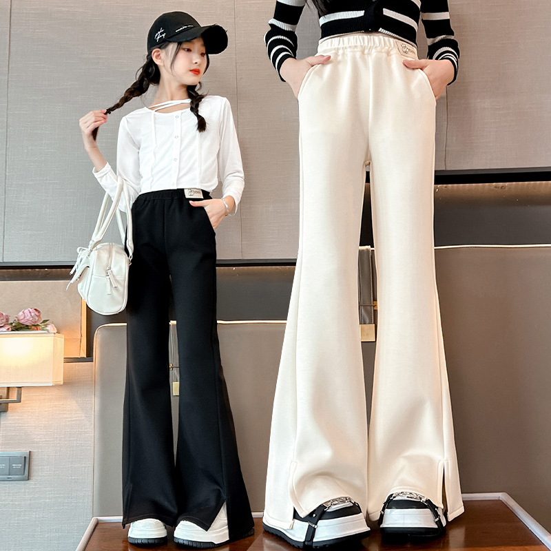 女童春秋款微喇裤子2025新款儿童秋季中大童装女孩加绒休闲喇叭裤