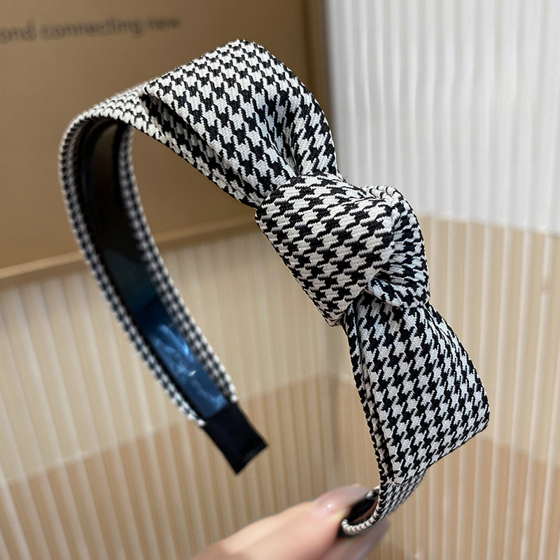 发箍网红2024年新款韩国简约千鸟格蝴蝶结头箍带齿宽边压发夹发卡