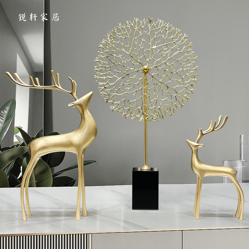 铜鹿摆件电视柜酒柜意式轻奢工艺品创意结婚乔迁礼品家居装饰品