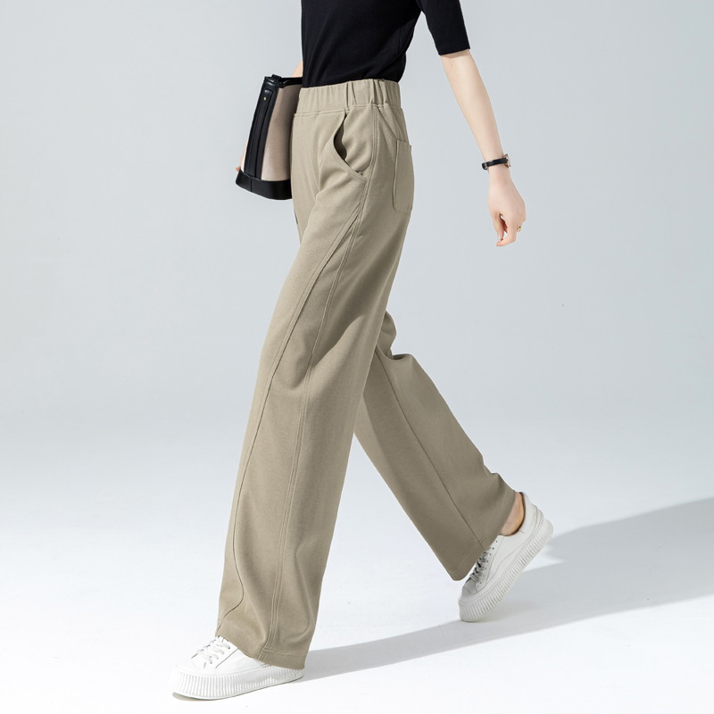 阔腿裤女2025新款春秋天丝棉卡其色裤子美式高街窄版镰刀裤休闲裤