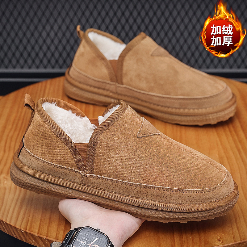 2025年冬季新款加绒男士加厚低帮雪地靴一脚蹬短款轻便潮百搭棉鞋