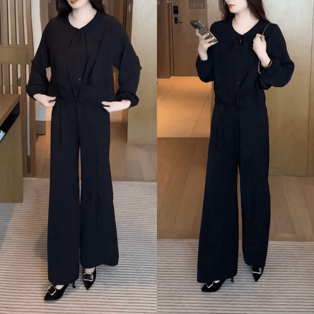 时尚套装女2024秋季新款宽松洋气显瘦长袖上衣阔腿裤气质两件套潮