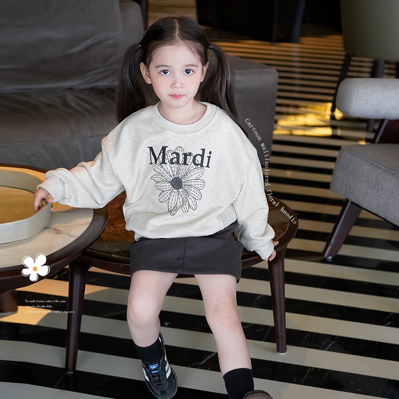 AnnieGirl秋季新款女童休闲上衣幼儿园宝宝百搭花朵卫衣