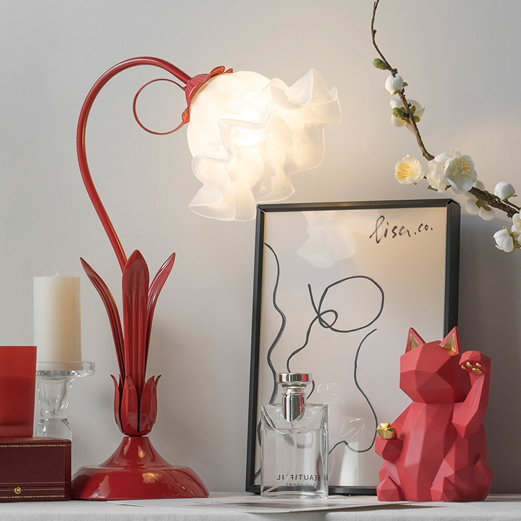 结婚台灯婚房床头灯花朵长明灯送新娘婚礼陪嫁灯结婚礼物红色喜灯