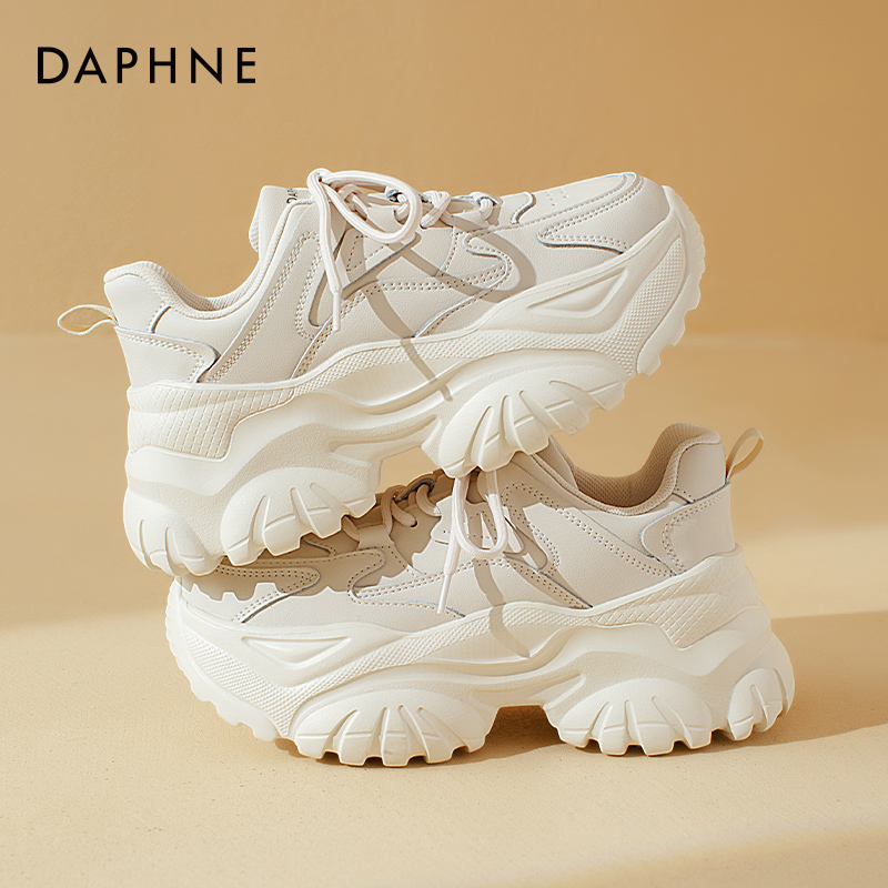 达芙妮真皮老爹鞋女款2025爆款秋季厚底百搭高级感白色休闲运动鞋