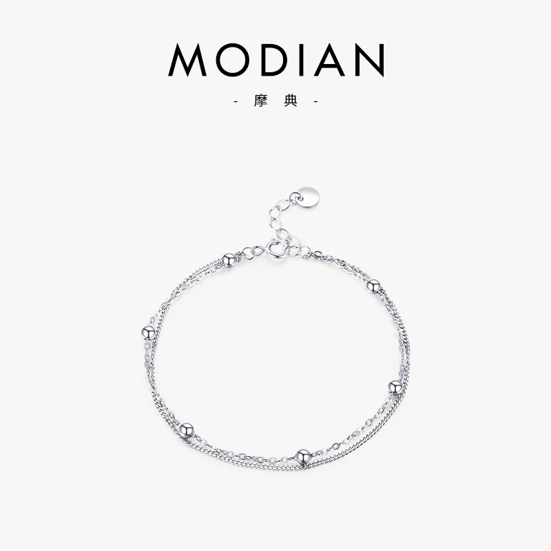 MODIAN/摩典 925银手链 简约冷淡风双层串珠手链女夏个性小众饰品