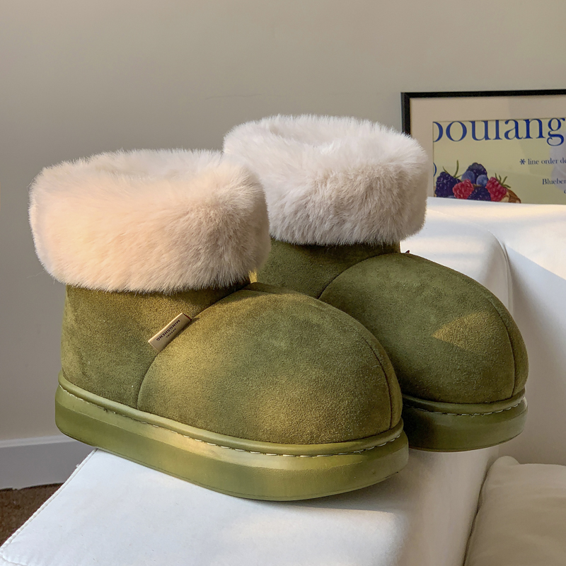 外穿皮毛一体软底加绒棉鞋女士百搭时尚防水防滑雪地靴短筒雪地鞋
