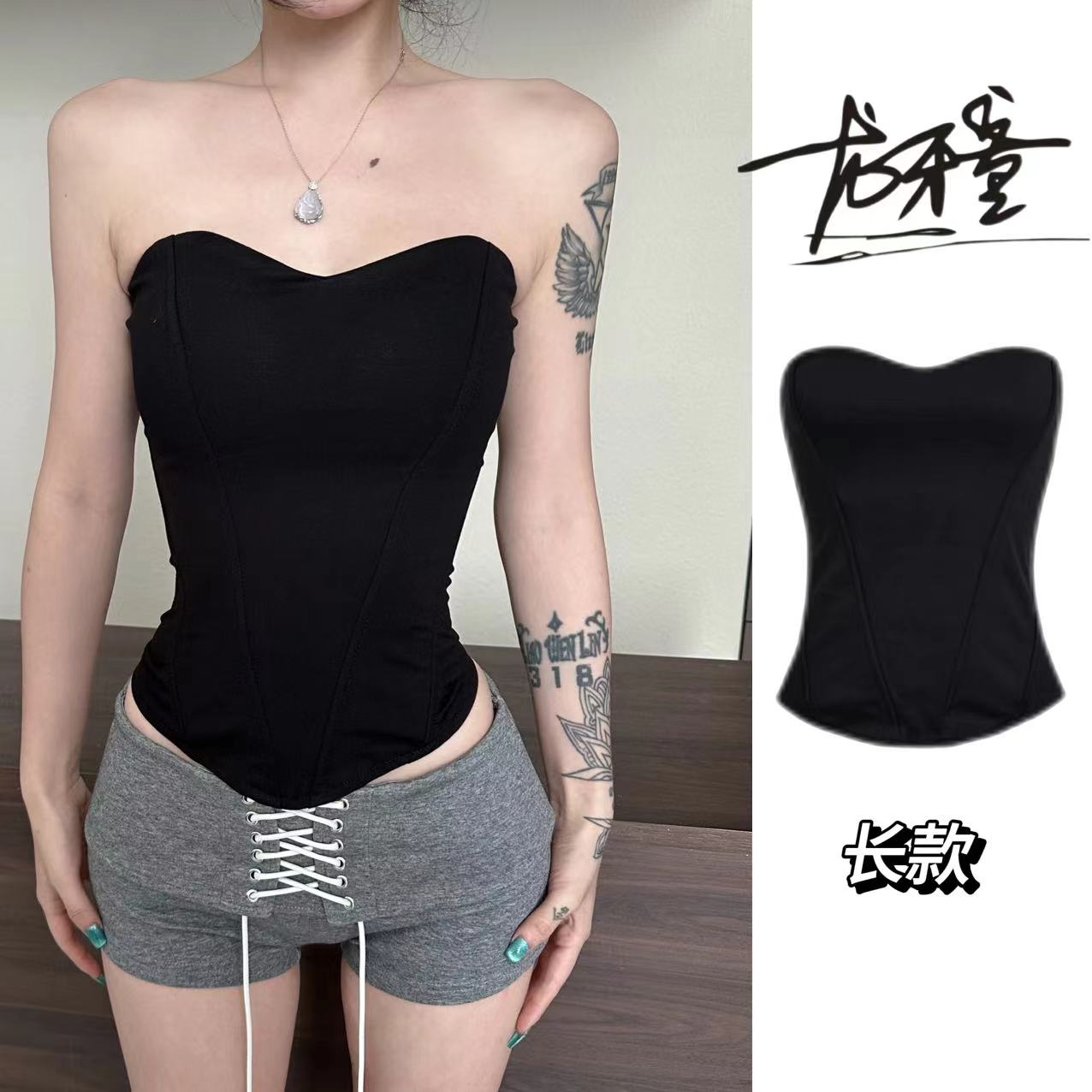 BETTER ME 欧美风性感立体鱼骨束身抹胸修身背心显瘦内搭露肩上衣