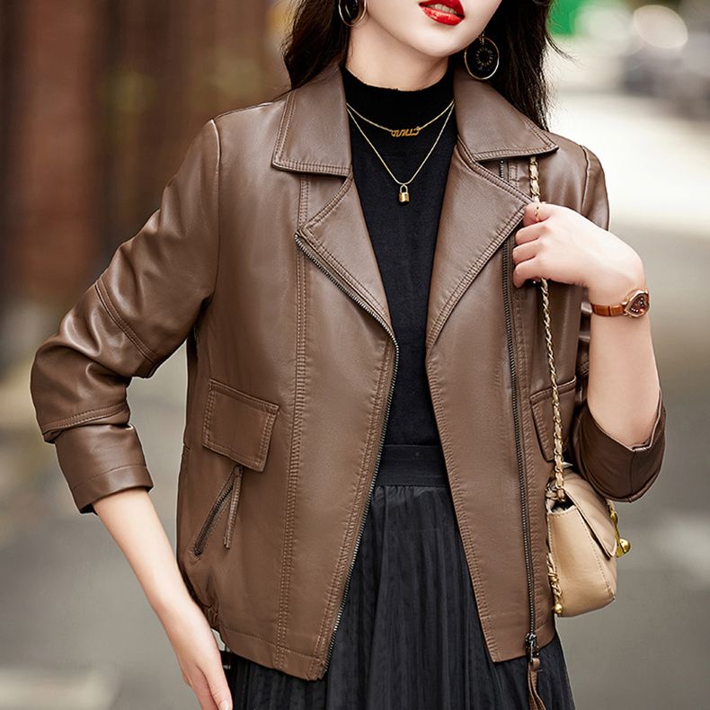 海宁皮衣外套女短款2025洋气新爆款小个子气质显瘦休闲机车皮夹克