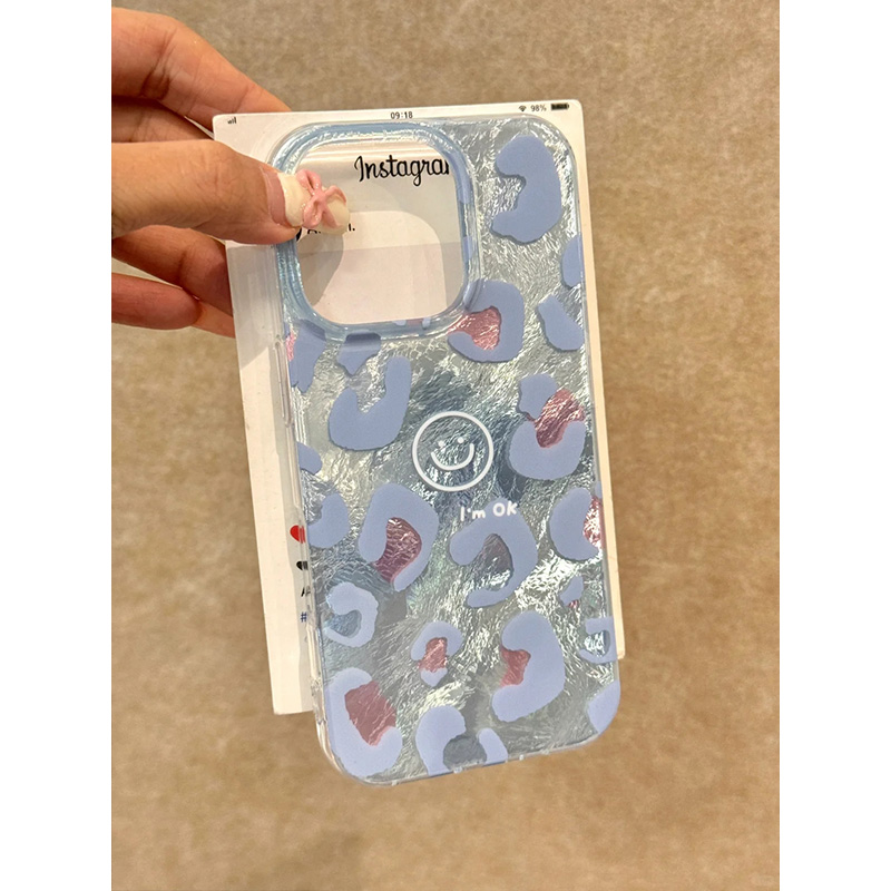 BANCA冰蓝豹纹笑脸适用苹果16/15漩涡手机壳华为oppo小米14vivo