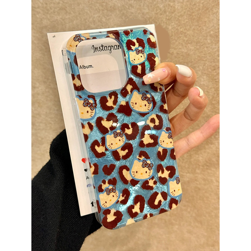 BANCA小众蓝色豹纹kt猫适用苹果16手机壳iphone15/14promax高级13