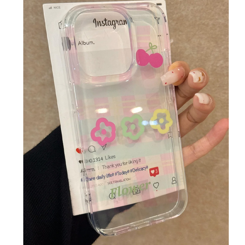 BANCA半透格纹小花朵适用苹果16手机壳iphone15/14promax透明1312