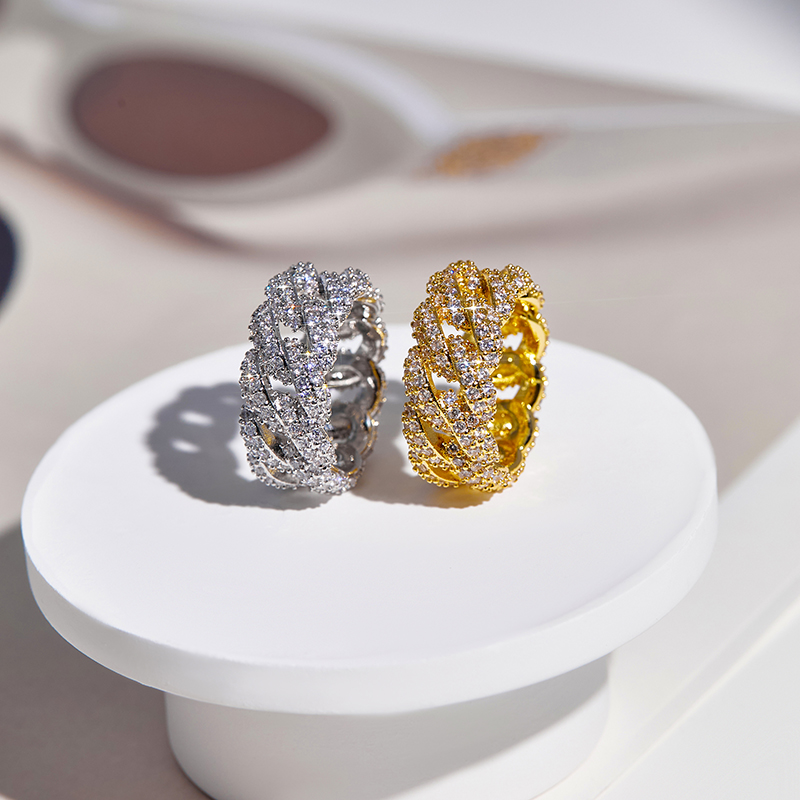 铜合金戒指 时尚戒指女设计感十足气质轻奢小众圈圈个性满钻日韩