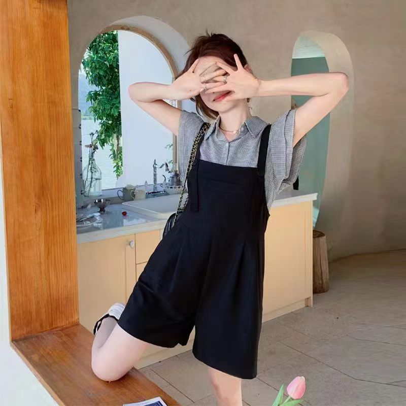 背带短裤女2024夏季新款韩版学院风宽松显瘦减龄百搭高腰阔腿裤潮