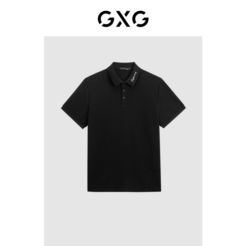 GXG男装 POLO双色休闲刺绣短袖百搭黑色夏时尚 #G24D242220