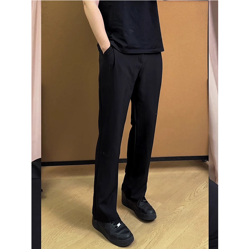 那不勒斯黑色西裤男款秋季高个子显瘦弯刀裤美式高街直筒休闲裤子